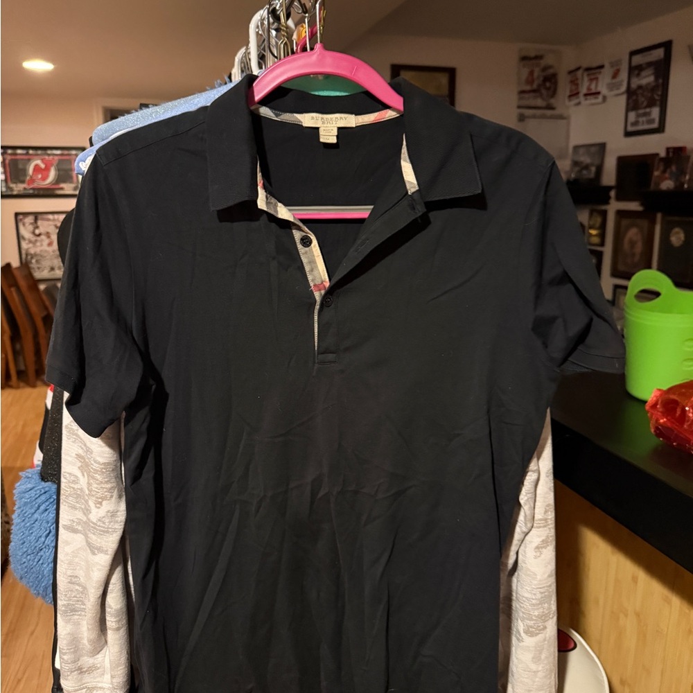 Burberry Black Polo Shirt with Check Detail